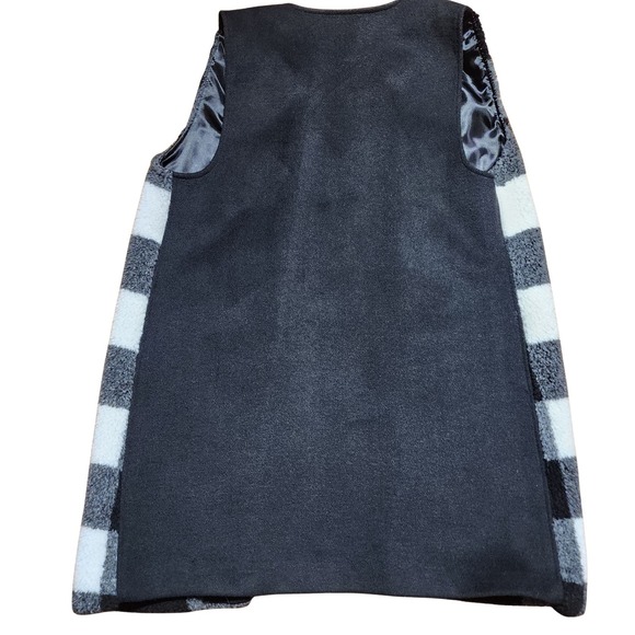 Talbots Wool Blend Buffalo Checkered Sherpa Long Lined Vest Black White Size S - Picture 4 of 10